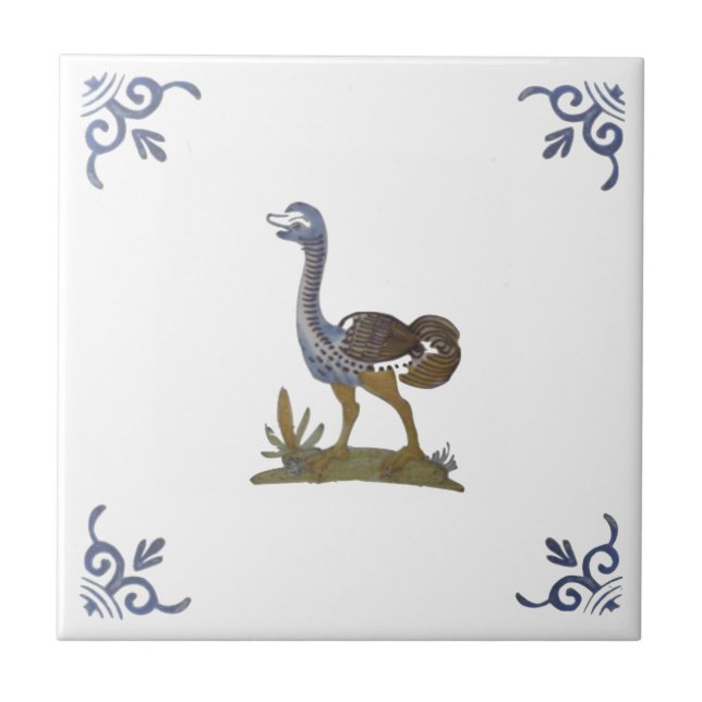 Adorable Baby Ostrich Delft Repro on White Tile (Front)