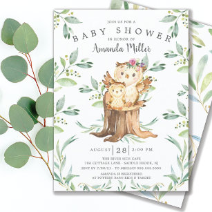Adorable Baby Owl and Mum Baby Shower Invitation