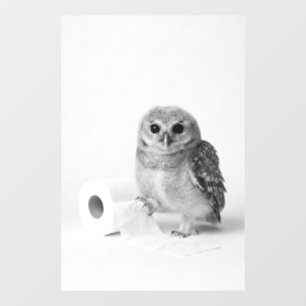 Adorable Baby Owl Holding Toilet Paper Minimalist Window Cling