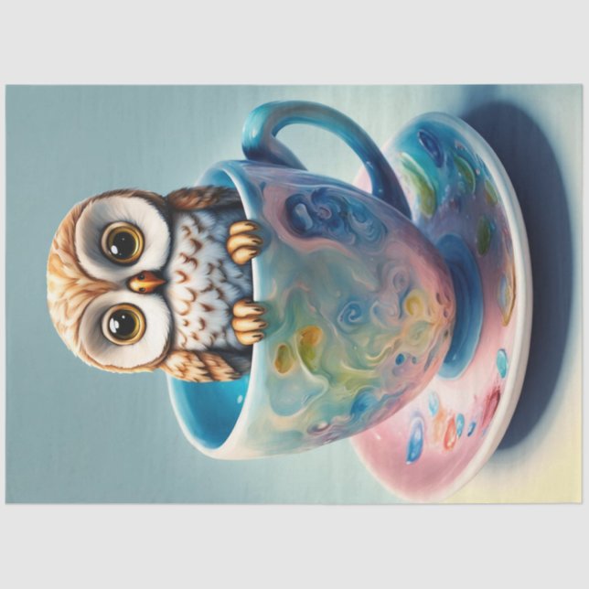 Adorable Baby Owl in a Teacup Decoupage Paper  (Front)
