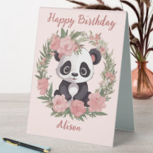 Adorable Baby Panda Bear with Flowers
