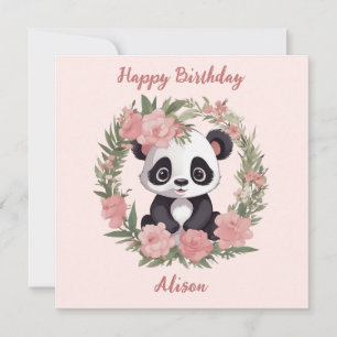 Adorable Baby Panda Bear with Flowers Holiday Card
