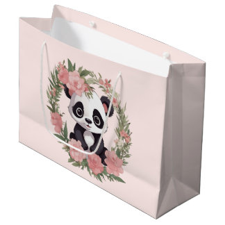 Adorable Baby Panda Bear with Flowers Large Gift Bag