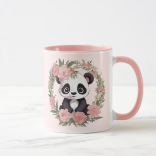 Adorable Baby Panda Bear with Flowers Mug