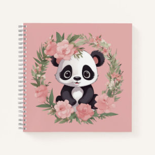 Adorable Baby Panda Bear with Flowers Notebook