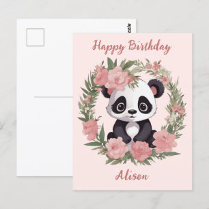 Adorable Baby Panda Bear with Flowers Postcard