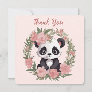 Adorable Baby Panda Bear with Flowers Thank You Card