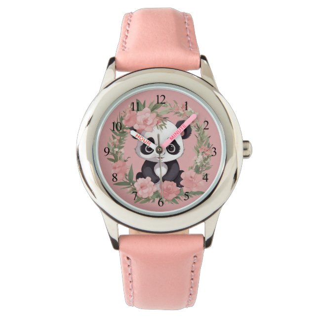 Adorable Baby Panda Bear with Flowers Watch (Front)