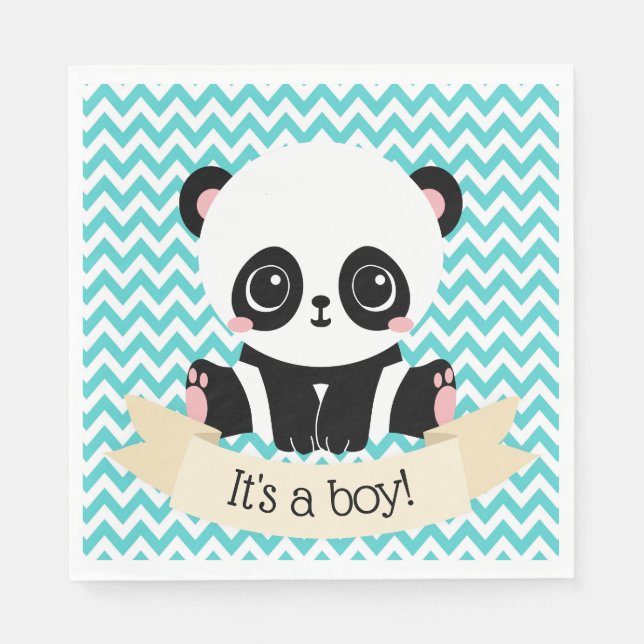 Adorable Baby Panda Blue Baby Shower Paper Napkins (Front)
