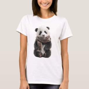 Adorable Baby Panda in a Cosy Winter Scarf T-Shirt