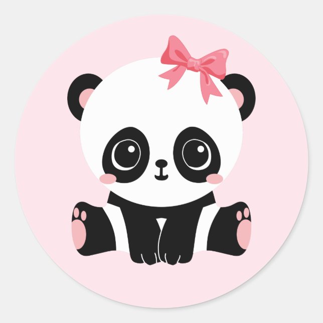 Adorable Baby Panda On Pink Stickers (6 Stickers) (Front)