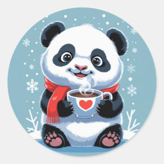 adorable baby panda with a bright red scarf  classic round sticker