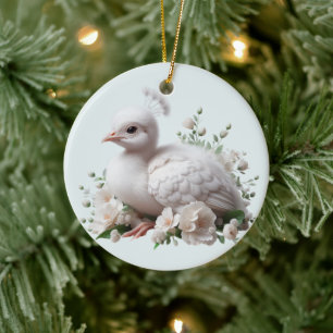 Adorable Baby Peacock & Flowers: Nature's Delight Ceramic Tree Decoration