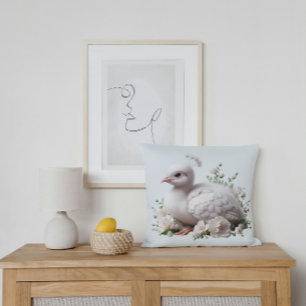 Adorable Baby Peacock & Flowers: Nature's Delight Cushion