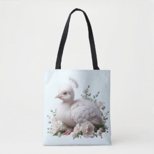 Adorable Baby Peacock &  Flowers: Nature's Delight Tote Bag