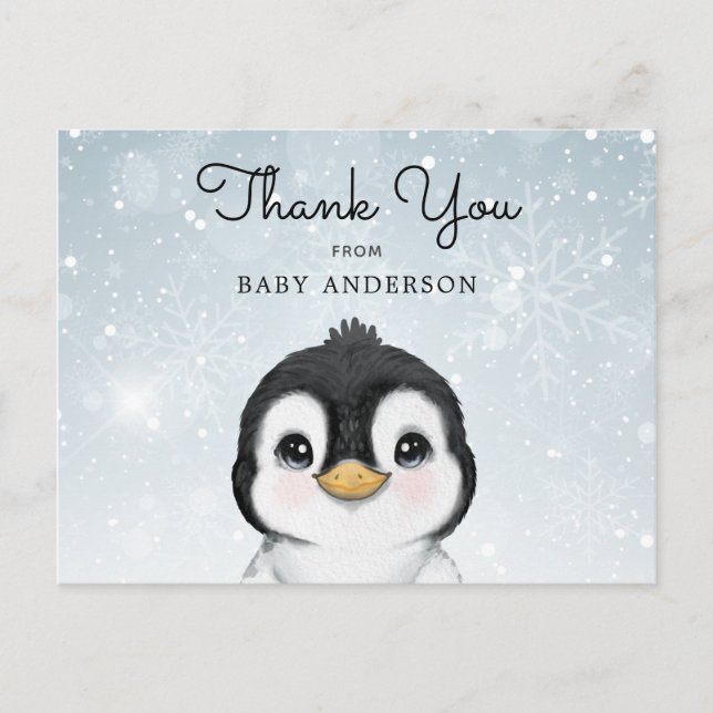 Adorable Baby Penguin Winter Thank You Postcard (Front)