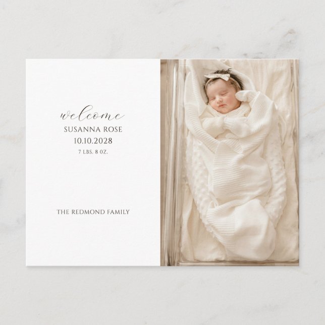 Adorable Baby Photo Birth Announcement Postcard (Front)
