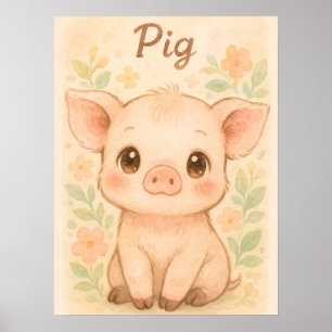 Adorable Baby Pig – Watercolor Art for Nursery  Poster