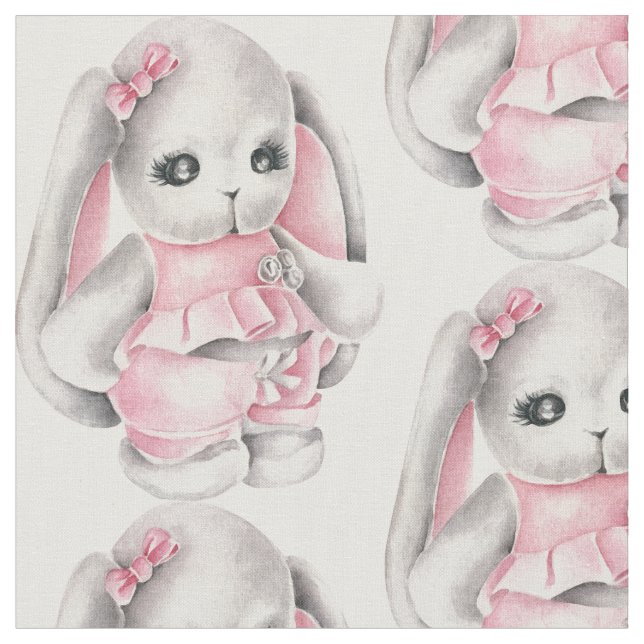 Adorable Baby Pink Bunny Rabbit  Fabric (Close Up)