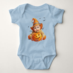 Adorable Baby Pumpkin in a Halloween Bodysuit