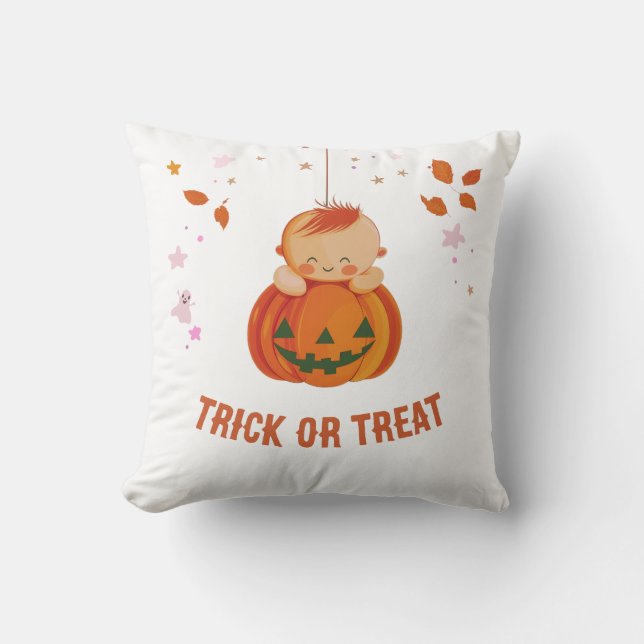 Adorable Baby Pumpkin Trick or Treat Halloween Cushion (Front)