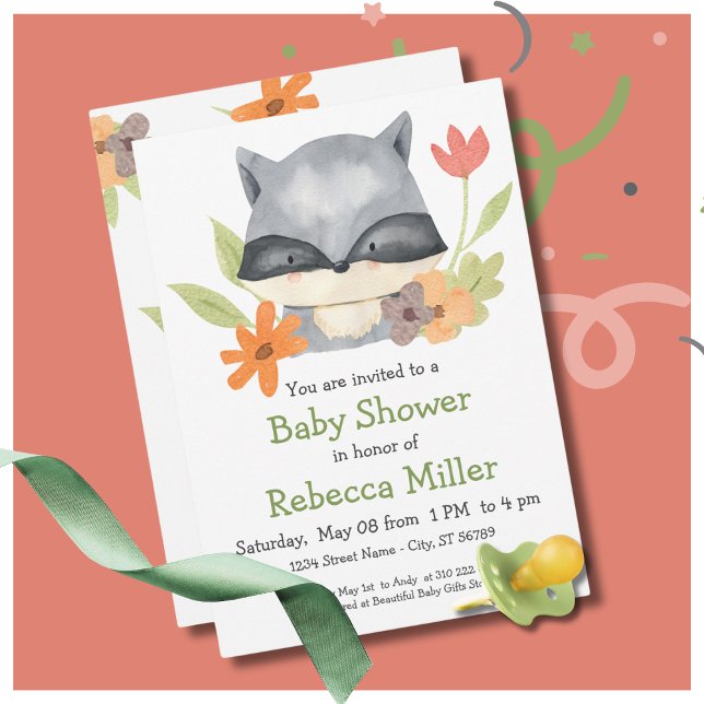 Adorable Baby Racoon Baby Shower Invitation (Creator Uploaded)