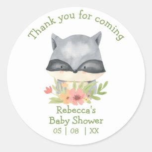 Adorable Baby Racoon Baby Shower Thank You Classi Classic Round Sticker