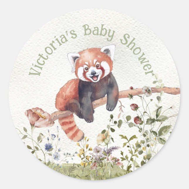 Adorable Baby Red Panda Bear Baby Shower Classic Round Sticker (Front)