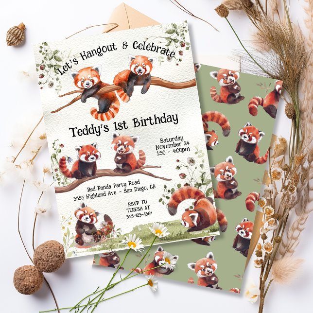 Adorable Baby Red Panda Bear Birthday Party Invitation (Creator Uploaded)