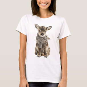 Adorable Baby Reindeer Wearing Cosy Scarf T-Shirt