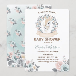 Adorable Baby Reindeers Flowers Baby Shower  Invitation
