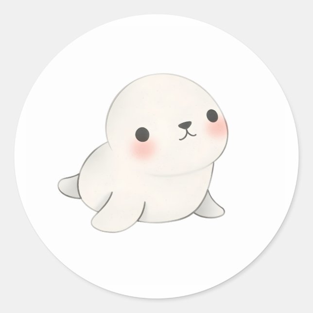 Adorable Baby Seal Pup Watercolor Print Sticker (Front)