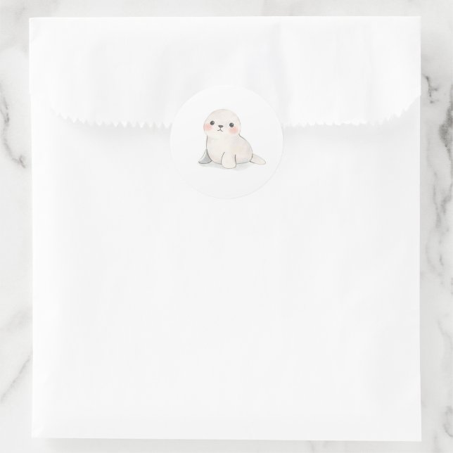 Adorable Baby Seal Pup Watercolor Print Sticker (Bag)