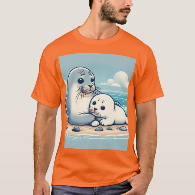  “Adorable Baby Seal with Mum – Ocean Love” T-Shirt (Front)