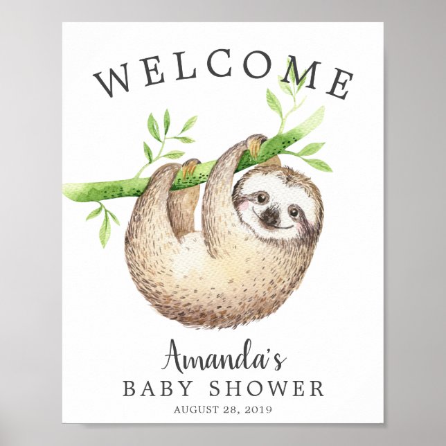 Adorable Baby Sloth Welcome Baby Shower Poster (Front)
