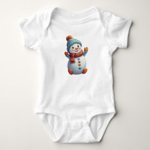 Adorable Baby Snowman in Hat and Scarf  Bodysuit