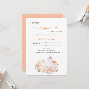 Adorable Baby Swan Roses Baby Shower Invitation