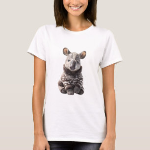 Adorable Baby Tapir in Knitted Brown and White T-Shirt