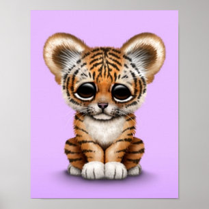 Adorable Baby Tiger Cub on Purple Poster