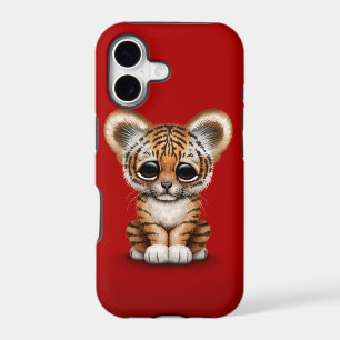 Adorable Baby Tiger Cub on Red