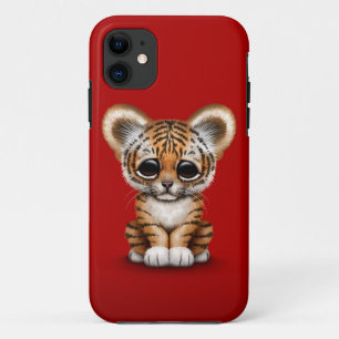 Adorable Baby Tiger Cub on Red iPhone 11 Case