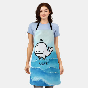 Adorable Baby Whale - Kawaii Sea Creature Line Art Apron
