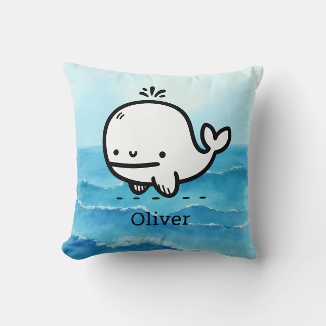 Adorable Baby Whale - Kawaii Sea Creature Line Art Cushion (Front)