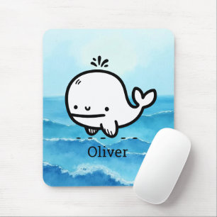 Adorable Baby Whale - Kawaii Sea Creature Line Art Mouse Mat