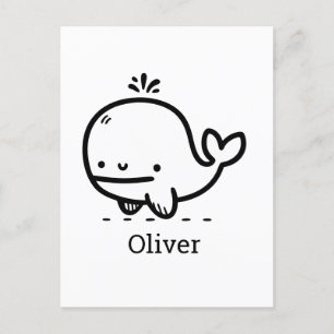 Adorable Baby Whale - Kawaii Sea Creature Line Art Postcard