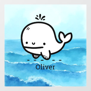 Adorable Baby Whale - Kawaii Sea Creature Line Art Window Cling
