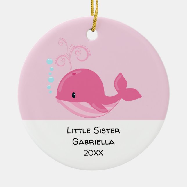 Adorable Baby Whale  Little Sister Christmas Ceramic Tree Decoration (Front)