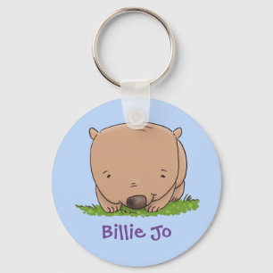 Adorable baby wombat cartoon illustration key ring