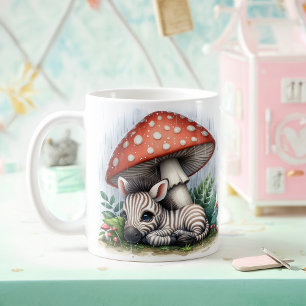 Adorable Baby Zebra Under Mushroom Umbrella Coffee Mug
