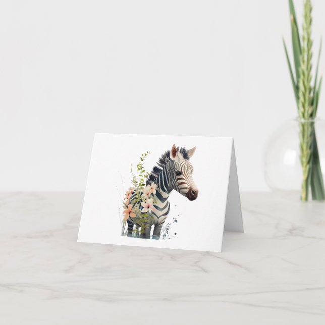 Adorable Baby Zebra with Flowers BLANK  Card (Front)